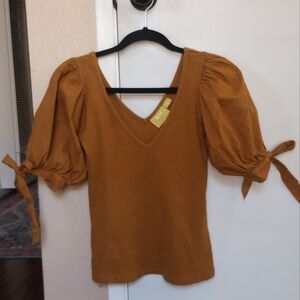 XS Maeve By Anthropologie Mustard Puff Sleeve Top